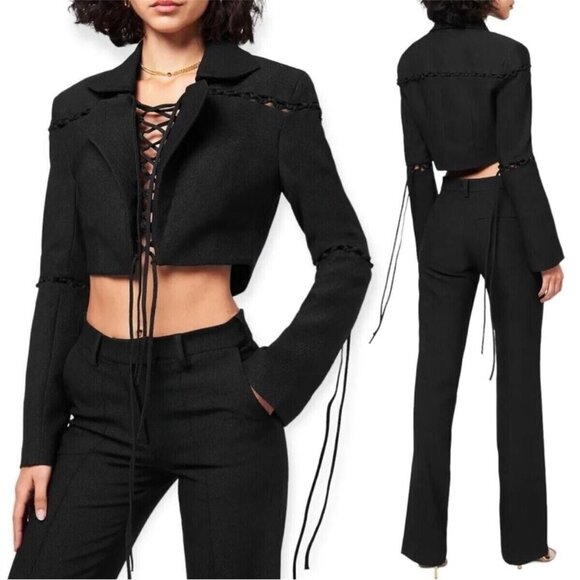 Aya Muse Jackets & Blazers - Aya Muse Sycamore Black Cropped Lace-Up Panel Jacket NWT $1018, Size Medium
